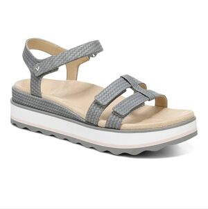 Vionic Lex Platform Wedge Gray Sandals Size 6.5